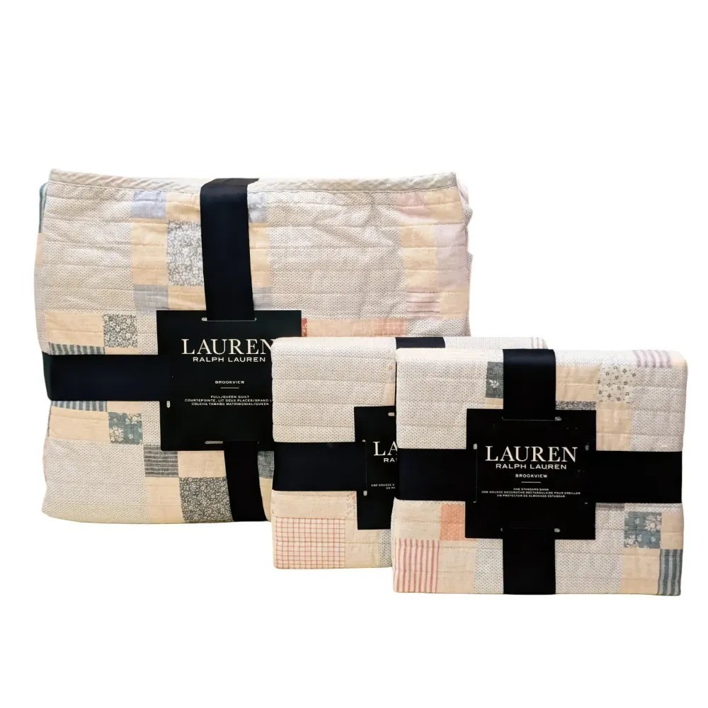 Lauren Ralph Lauren Brookview Patchwork Quilt + 2 STD Shams Queen Set NWT $380